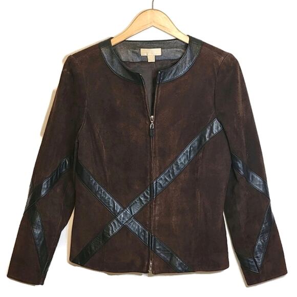 Nordstrom Studio 121 Brown Suede Leather Jacket Zip Front Long Sleeve Chic S - Picture 1 of 16